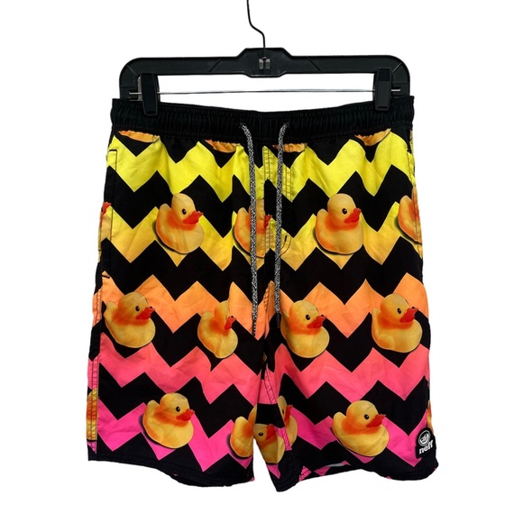 Neff Swim Neff Rubber Duck Swim Trunks Board Shorts Black Chevron